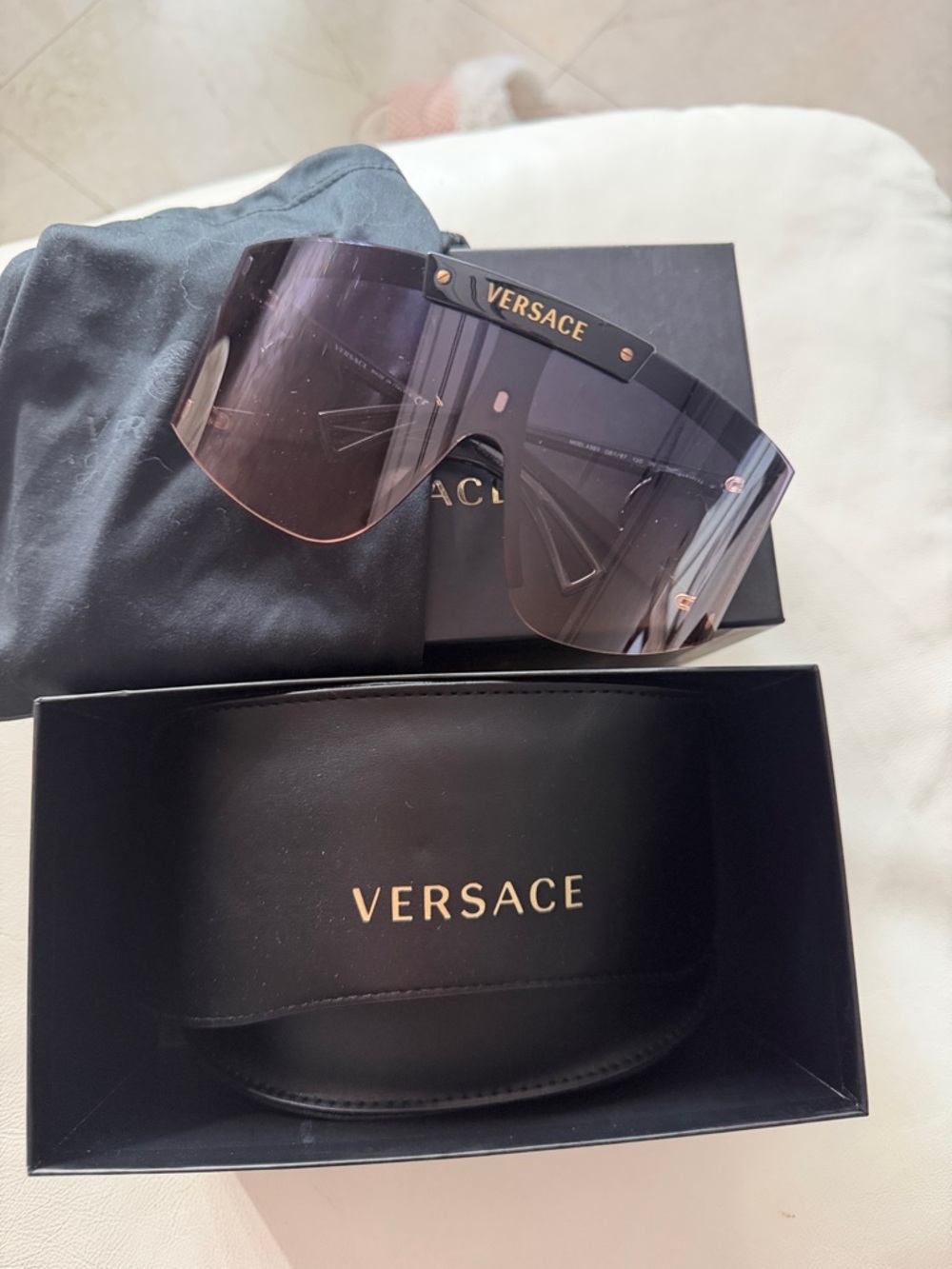 Versace Men’s / women Shield Sunglasses - Black with Gold Accent